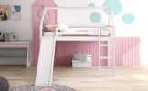 Full Size Loft Bed with Slide, House Bed with Slide - White
