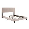 Queen Size Velvet Upholstered Platform Bed, Box Spring Needed  - Beige