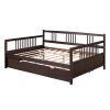 Full Size Daybed Wood Bed with Twin Size Trundle; Espresso - as Pic