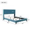 Queen Size Velvet Upholstered Platform Bed, Box Spring Needed  - Blue