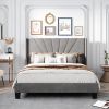 Queen Size Velvet Upholstered Platform Bed, Box Spring Needed  - Gray