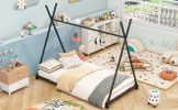 Metal Twin Size House Platform Bed with Triangle Structure, Black(Expected Arrival Time: 8.9) - as Pic
