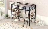 Twin Size Metal Loft Bed with Shelves and Desk, Black (Expected Arrival Time: 8.8) - as Pic