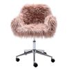 Modern Faux fur home office chair;  fluffy chair for girls;  makeup vanity Chair - Pink