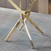 Contemporary Round Clear Dining Tempered Glass Table with Gold Finish Stainless Steel Legs - as Pic