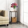 2-Tier End Table;  Industrial Side Table Nightstand with Durable Metal Frame;  Coffee Table with Mesh Shelves for Living Room;  Oak Finish - Black RB