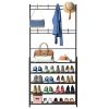 Entryway Coat Hat Rack Shoe Storage Shelf Shoe Rack Freestanding Hall Tree Garment Hanger Stand Clothes Shoe Organizer Combo - 5 Tier