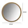 32 Inch Round Wooden Frame Floating Wall Beveled Mirror; Brown - as Pic