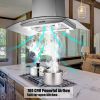 36 inch Stainless Steel Island Mount Range Hood 900CFM Tempered Glass w/LED Lights - Silver - Mechanical Control
