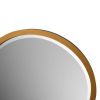 32 Inch Round Wooden Frame Floating Wall Beveled Mirror; Brown - as Pic