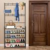 Entryway Coat Hat Rack Shoe Storage Shelf Shoe Rack Freestanding Hall Tree Garment Hanger Stand Clothes Shoe Organizer Combo - 5 Tier