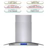 36 inch Stainless Steel Island Mount Range Hood 900CFM Tempered Glass w/LED Lights - Silver - Touch Control