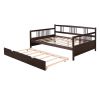 Full Size Daybed Wood Bed with Twin Size Trundle; Espresso - as Pic