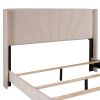 Queen Size Velvet Upholstered Platform Bed, Box Spring Needed  - Beige