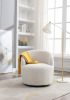 fabric swivel accent armchair barrel chair with black powder coating metal ring - Ivory