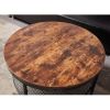 WESOME 2-Tier Single Panel Round Coffee Table for Living Room and Bedroom;  with 3D Texture Metal Frame and Mesh - Rustic Brown