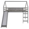 Full Size Loft Bed with Slide, House Bed with Slide - Gray