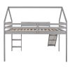 Full Size Loft Bed with Slide, House Bed with Slide - Gray