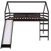 Full Size Loft Bed with Slide, House Bed with Slide - Espresso
