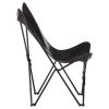 Foldable Butterfly Chair Black Real Leather - Black