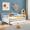 Full Size Daybed Wood Bed with Twin Size Trundle - White
