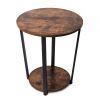 Vintage End Table Sofa Side Table; 2-Tier Industrial Round Side Table Nightstand Bed Side Table with Storage Shelf; Rustic Brown - as Pic