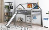 Full Size Loft Bed with Slide, House Bed with Slide - Gray