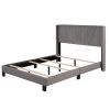 Queen Size Velvet Upholstered Platform Bed, Box Spring Needed  - Gray