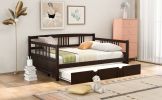 Full Size Daybed Wood Bed with Twin Size Trundle; Espresso - as Pic