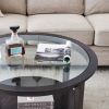 Modern Solid wood round coffee table with tempered glass top black color-36" - black