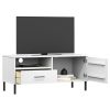 TV Cabinet with Metal Legs White Solid Wood Pine OSLO - White