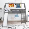 Full Size Loft Bed with Slide, House Bed with Slide - Gray