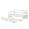 Twin Size Daybed Wood Bed with Twin Size Trundle - White