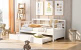 Twin Size Daybed Wood Bed with Twin Size Trundle - White