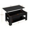 Modern 38.6" Wood Lift Top Coffee Table with Lower Shelf, Black - black