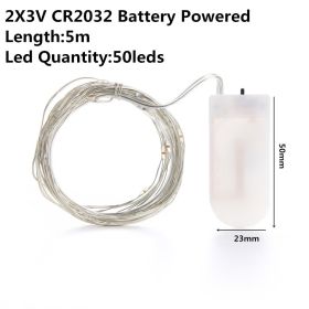 Christmas Light Led Outdoor Battery USB Powered 2m 5m10m String Lights Cooper Wire Garland Wedding Party Decoration Fairy Lights (Option: Red-5m cr2032 battery)