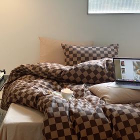 Small Group Retro Spring And Autumn Pure Cotton Bedding Set (Option: Coffee Small lattice-Bed sheet style-150x200cm)