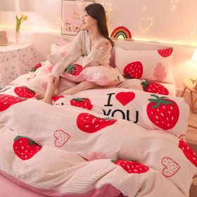 Fashion Coral Velvet Flannel Bedding (Option: Love Strawberry-1.8m fitted sheet)