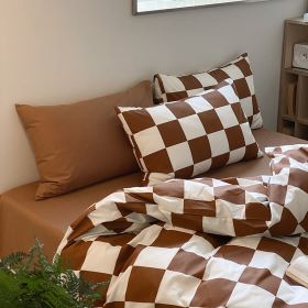 Small Group Retro Spring And Autumn Pure Cotton Bedding Set (Option: Coffee lattice-Bed sheet style-150x200cm)